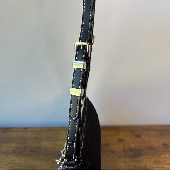 New True Religion Black Denim Horseshoe Gold Chain Charm Shoulder Handbag Cute - Picture 5 of 7